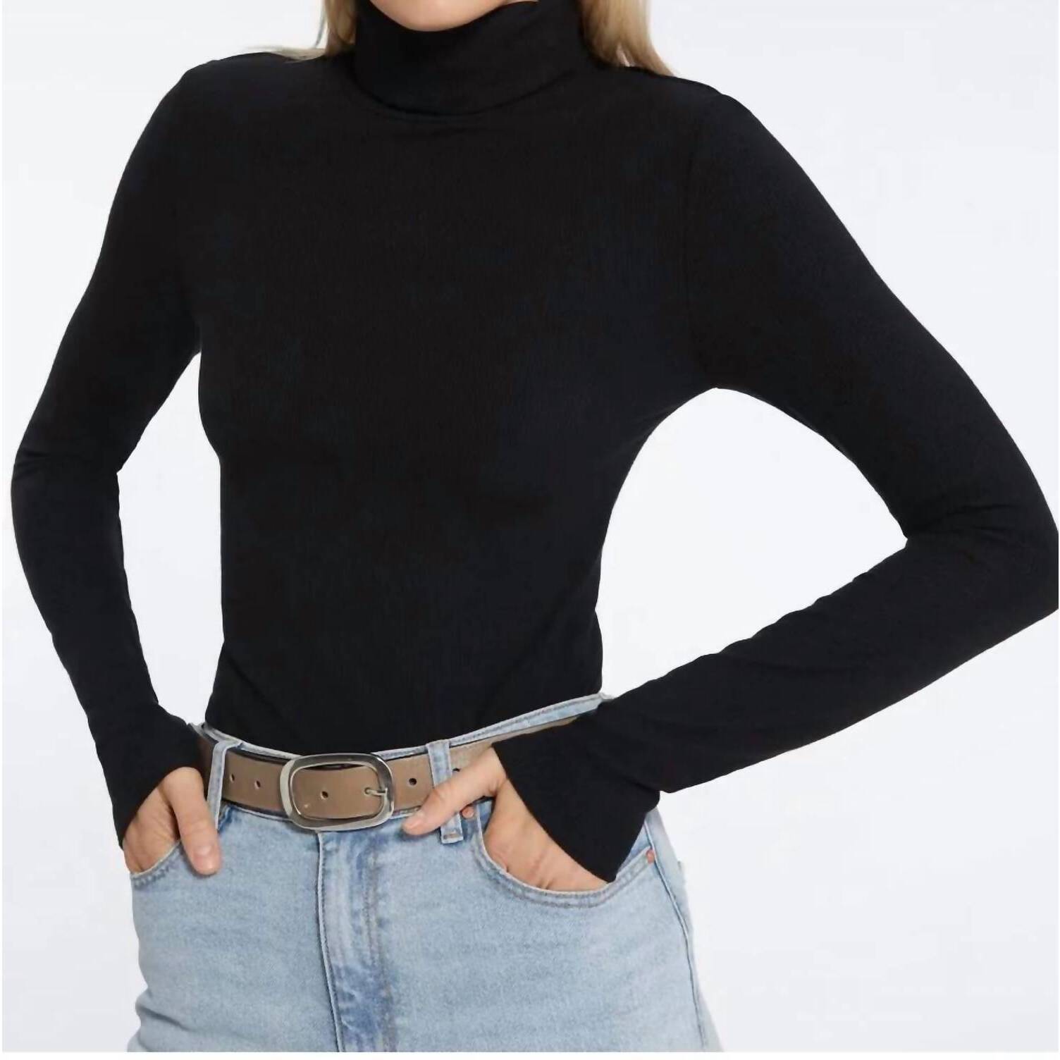 New Sanctuary Rib Essential Turtleneck Top In Black